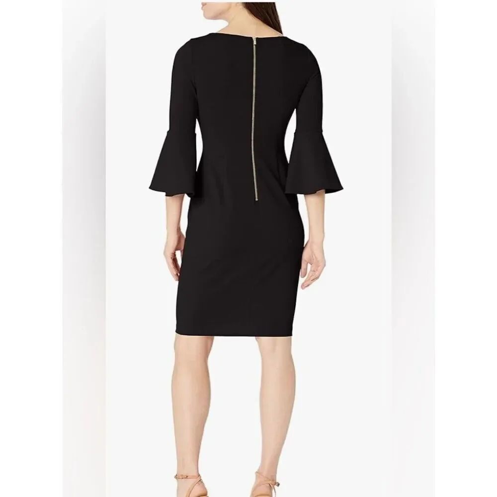 🛍️ Calvin Klein Black Bell-Sleeve Midi Dress Like New Size 8 - Picture 3 of 10